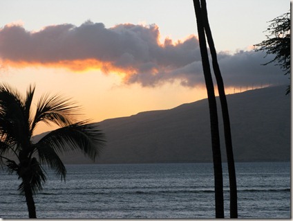 Sunset on Maui from Kihei - Wind turbines at the top of hill