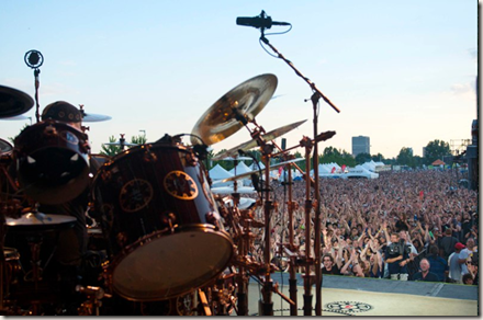 Photo of Neil Peart performing with Rush at Ottawa Bluesfest - photo by John Arrowsmith