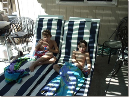 Cameron and Drew relaxing after a swim